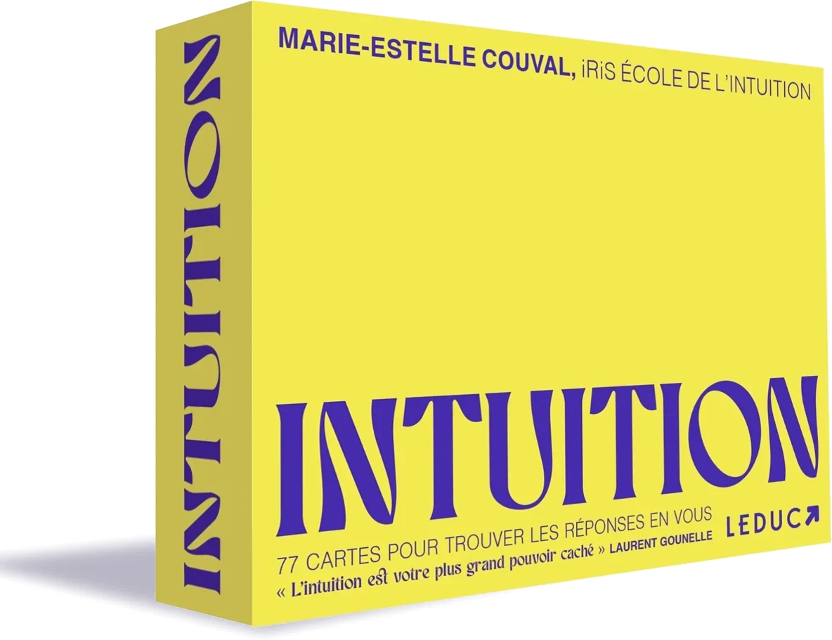 Le coffret INTUITION de Marie-Estelle Couval : boîte jaune, titre violet, éditions Leduc.